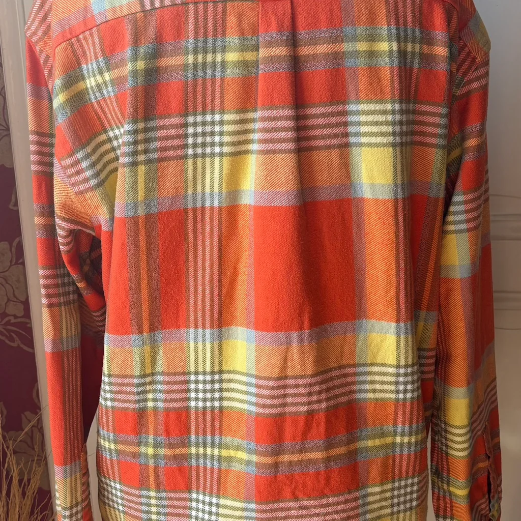 🌿 Prachtige vintage flanellen overhemd met oranje ruitpatroon - Gemaakt in Frankrijk - maat – photo 3